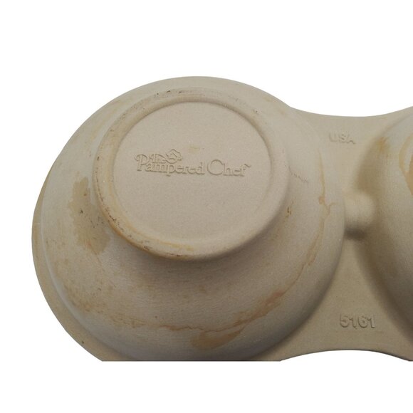 Pampered Chef 5132 Double Bowl Egg Cooker Grill 11.75" Baker Baking Stoneware - Picture 3 of 4
